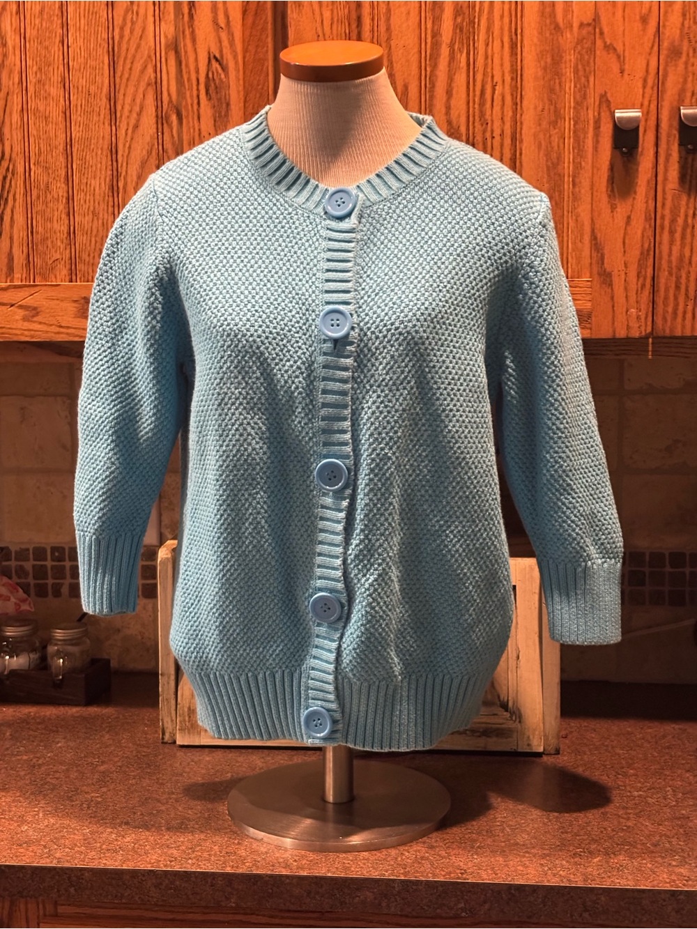 L.L. Bean Light Blue Knit Button-Front Cardigan